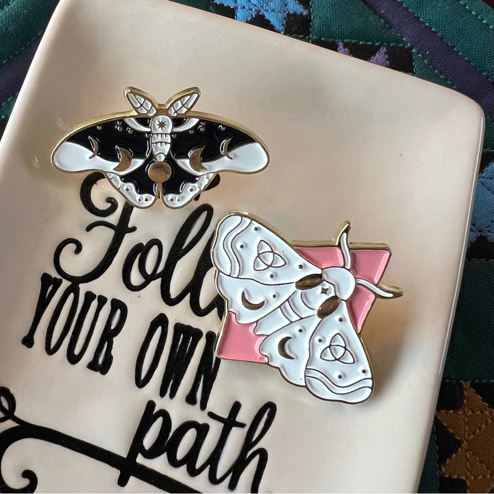 Gleam & Gild Moth Whimsical Cottagecore Witchy Goth Enamel Brooches
